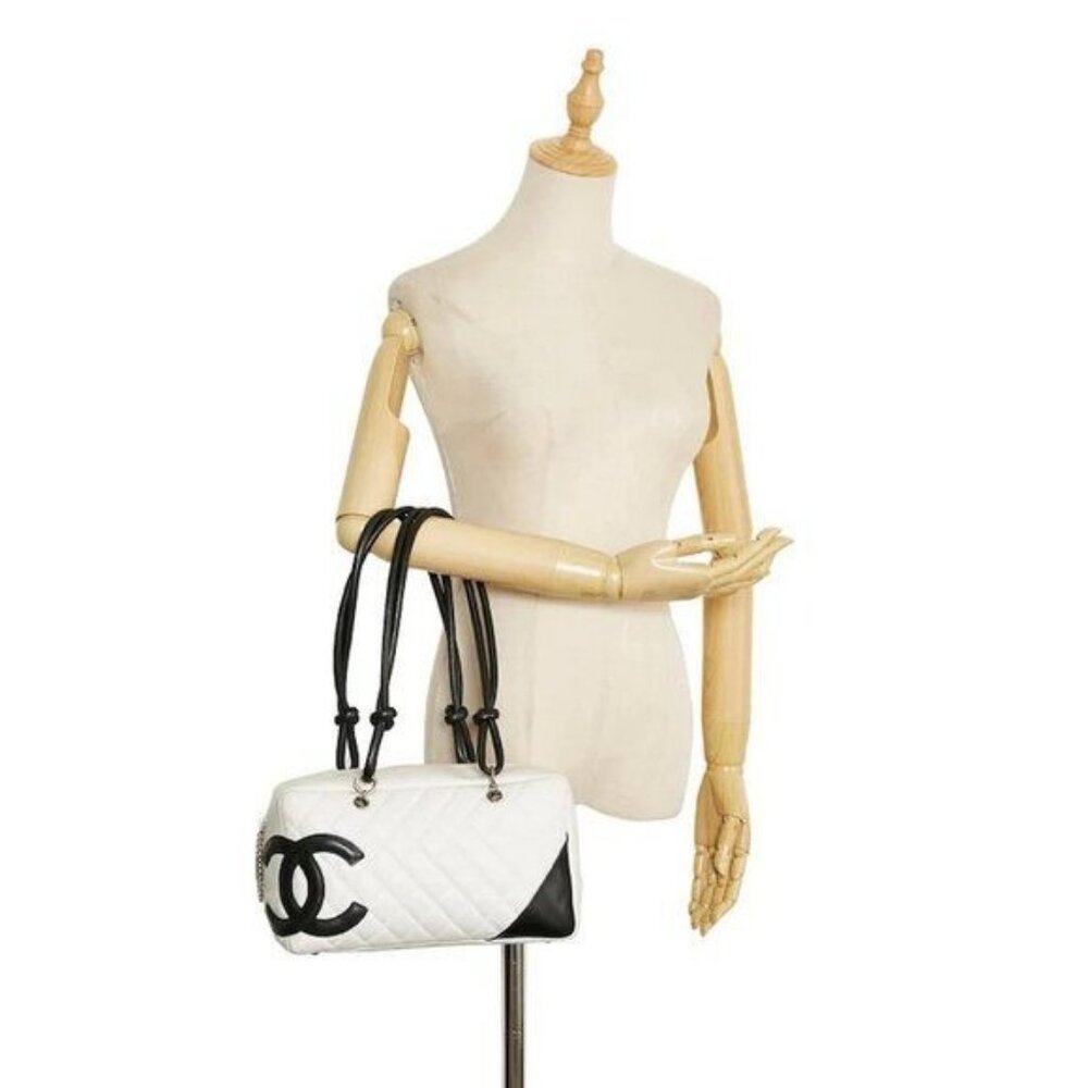 CHANEL Cambon Quilted Ligne Shoulder Bowling Bowler Bag Tote White - Picture 2 of 16